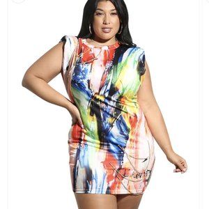 Boutique Brand Bodycon Mini Dress Padded Shoulder Size 1X